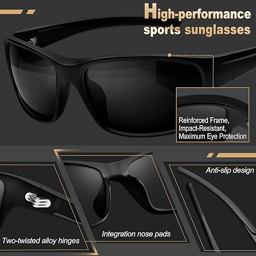 KANASTAL Polarized Sports Sunglasses Men Women Wraparound Rectangular Ultra-Light UV400