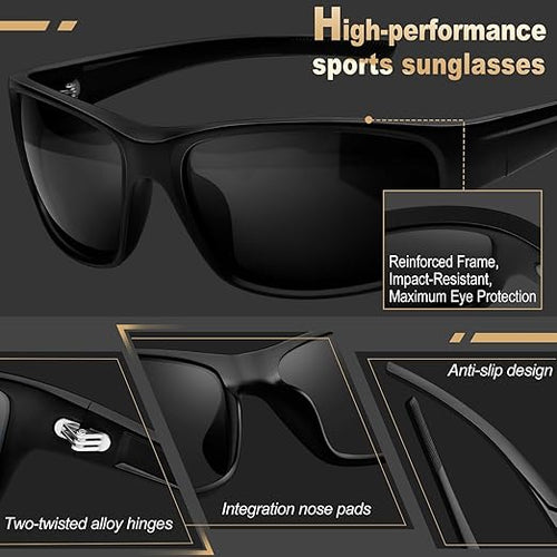 KANASTAL Polarized Sports Sunglasses Men Women Wraparound Rectangular Ultra-Light UV400