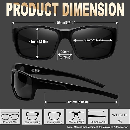 KANASTAL Polarized Sports Sunglasses Men Women Wraparound Rectangular Ultra-Light UV400